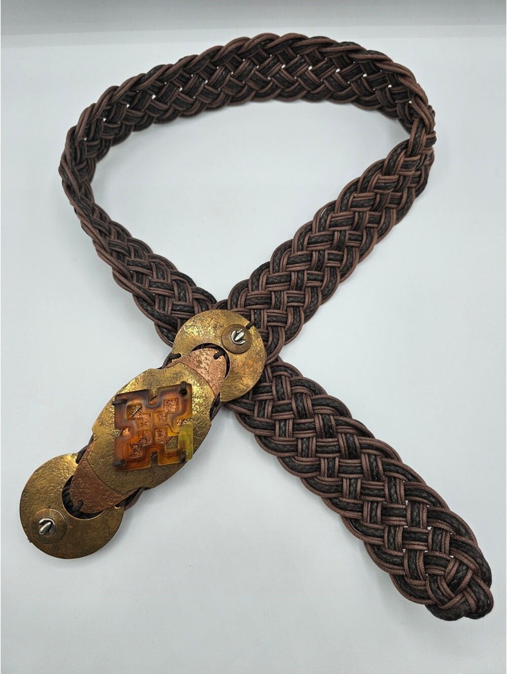 Vintage Marjorie Baer San Francisco Artisan Mixed Metal/Black Woven Belt Sz S - Picture 5 of 5